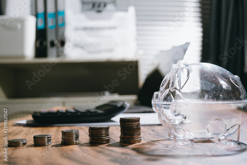 фотографія Investment growth stack coin calculation business concept showing ambitious happ