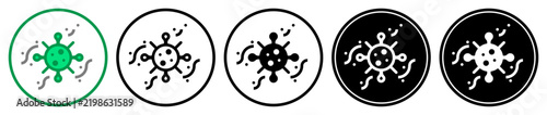Flat virus icons in outline, solid, and inverted styles