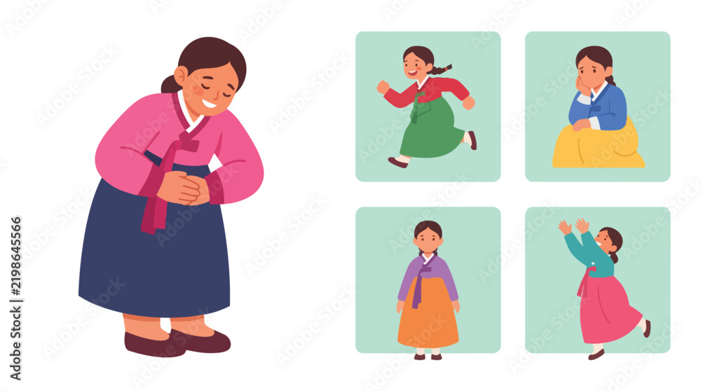 Fototapeta premium Traditional Korean Woman Teaching Children Cultural Activities