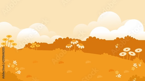 Autumn Landscape Background with Daisy Flowers and Cloud Sky Vector