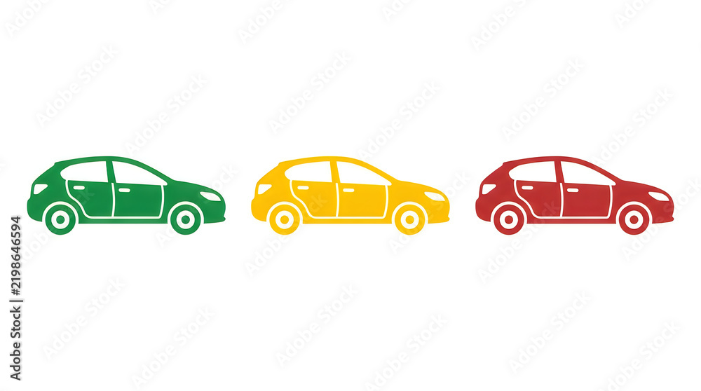Fototapeta premium Three colorful simple car icons in a row