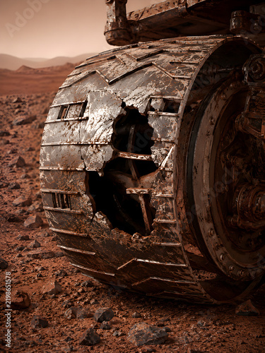 
Rusty Broken Tank Wheel Wreck In Desert Wasteland Post Apocalyptic War Ruins

