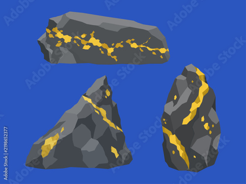 Foto 金鉱石3種類のフラットイラストセット
