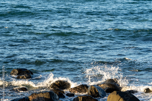 Картината върху платно Rocky foreshore with small waves washing and splashing