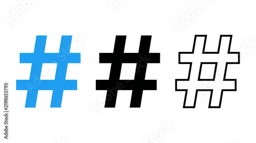 Modern hashtag icon set in three styles