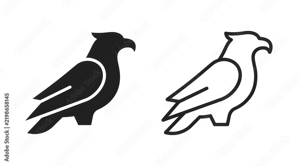 Fototapeta premium Black and white raven silhouettes facing opposite directions