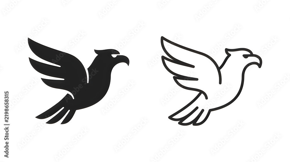Fototapeta premium Two stylized flying pigeons in silhouette