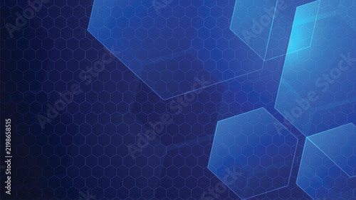 Abstract Blue Technology Background Banner, Electric Circuit Hexagon Grid Presentation Vector Design