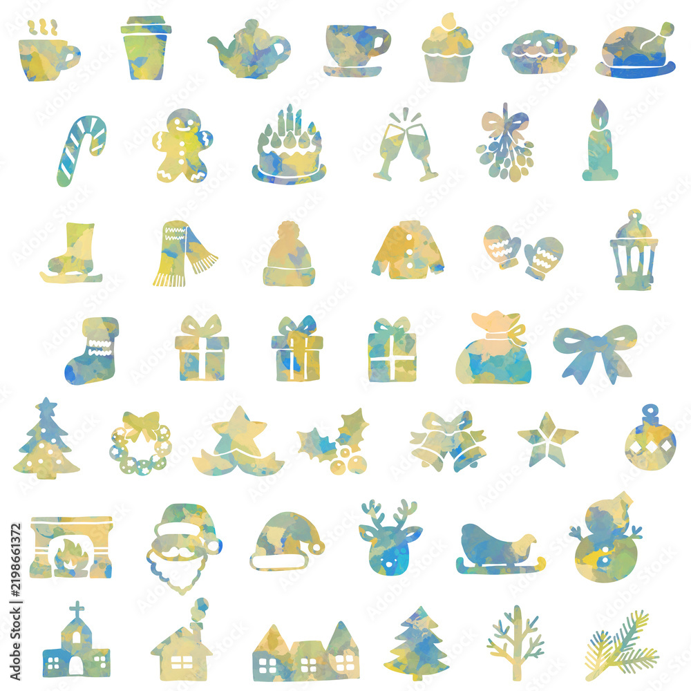 Fototapeta premium クリスマスモチーフの手描き風アイコンセット
