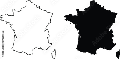 France country map outline and silhouette icon set