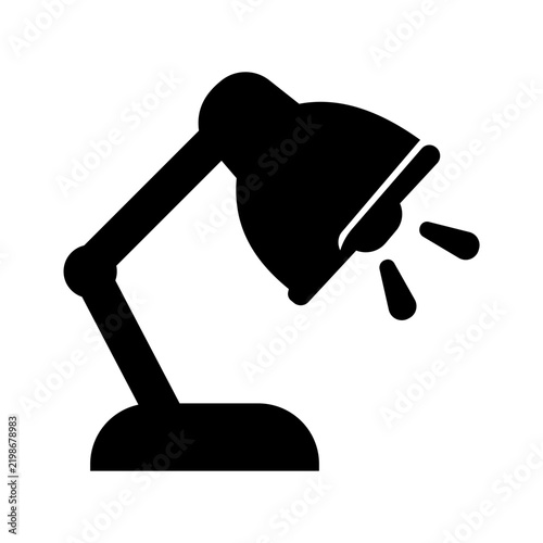 Minimalist black silhouette icon representing a modern adjustable desk lamp for workspace illumination and interior office lighting design