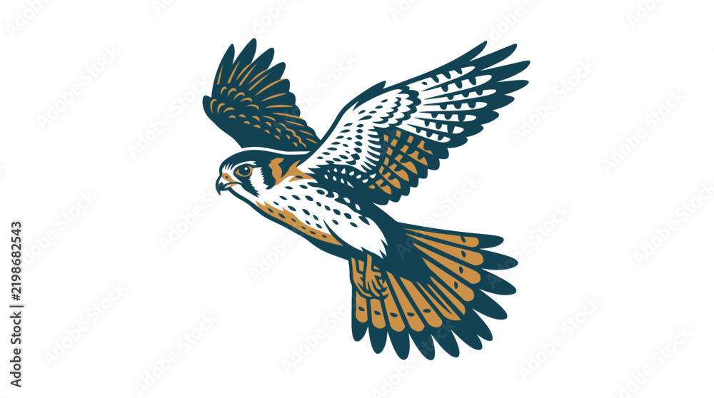 Obraz premium Stylized Falcon Vector Illustration in Retro Linocut Style
