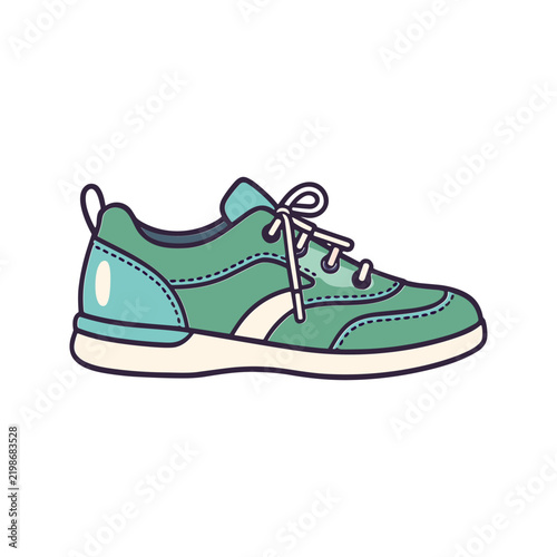 mint green sneaker with white laces and a cyan heel accent features a casual hand-drawn aesthetic. Ideal for modern activewear and fitness apparel branding.