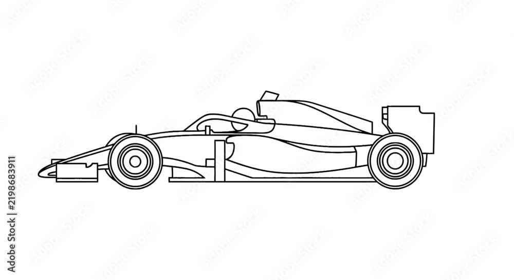 Obraz premium Formula 1 Race Car Silhouette - Side View, Isolated Line Art Illustration