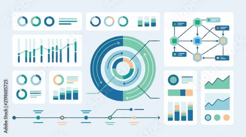 Modern Blue Business Infographic Charts And Diagrams Collection.