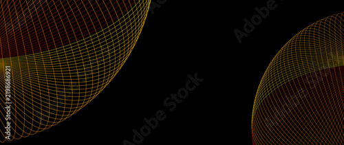 Elegant wide black background featuring curved golden wireframe lines and minimalist geometric arcs, ideal for luxury branding, sophisticated technology headers, and premium web design.