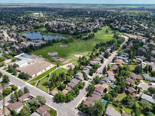 Lakewood neighborhood aerial photo, showcasing golf course, lake