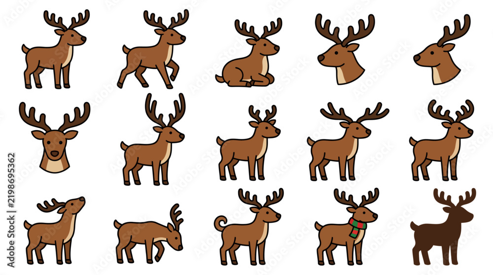 Obraz premium Cute reindeer collection featuring a festive christmas vector element bundle for holiday design projects and seasonal graphics