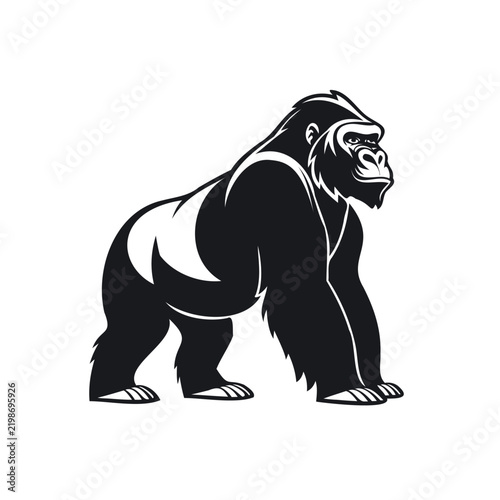 Powerful Gorilla Illustration Black and White.