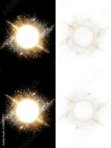Abstract Gold and Silver Sparkle Dust Burst with Central Glowing Orb for Luxury Design and Celebrations