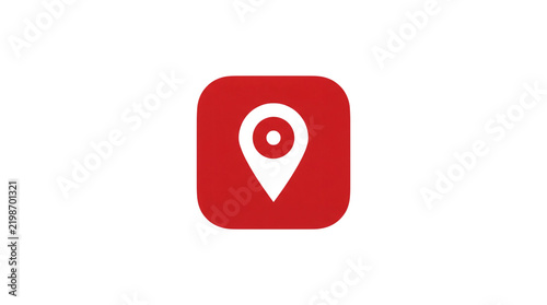 Red map pin location marker solid icon. White pointer symbol on square rounded app button