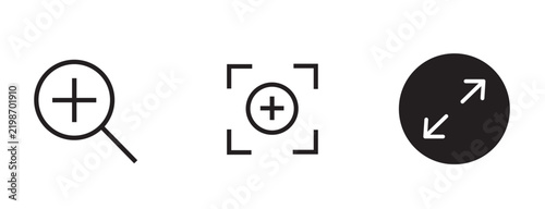 Magnifying glass zoom in search icon set as editable vector icons