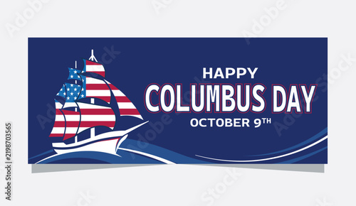 Happy Columbus Day Sailing Ship Illustration — American Holiday Voyage Celebration