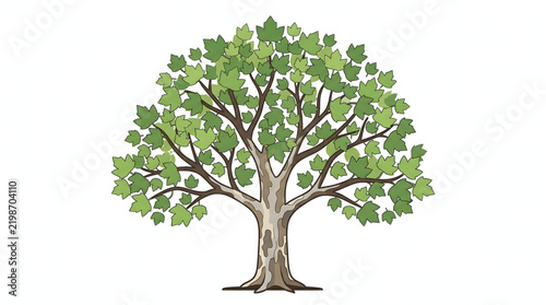 Detailed sycamore tree vector illustration with textured bark and broad leaves on white background