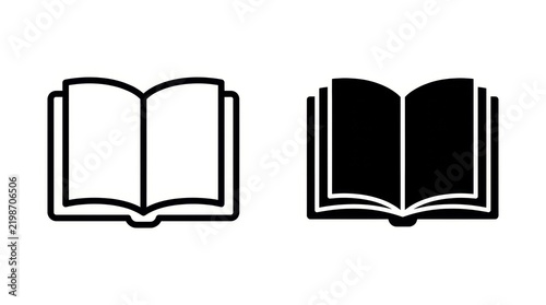 Set of Open Book Icons in Outline and Solid Black Style for Education and Reading Design