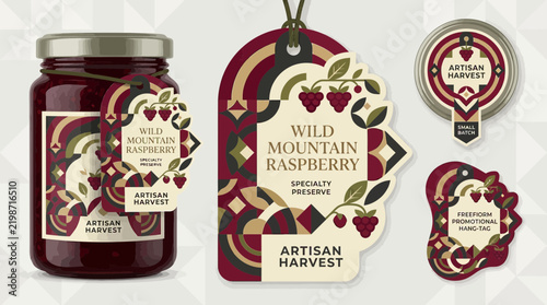Artisan Raspberry Jam Jar and Labels - Vintage Decorative Design