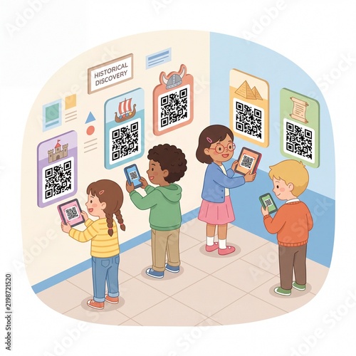 Children Exploring Historical Exhibition with QR Codes