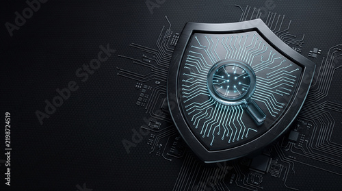 Digital shield cloud protection cybersecurity secure safe confident system internet network technology data privacy defense metal futuristic glow