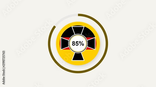 Germany themed loading animation featuring a patriotic iron cross badge and horizontal tricolor stripes progressively forming from 0 to 100 percent. The clean geometric design uses black red and gold
