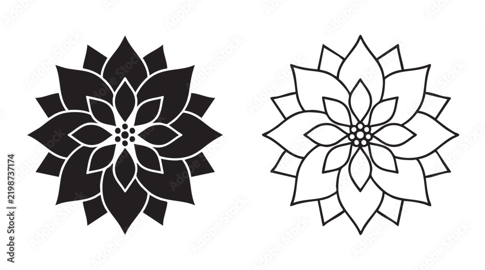 Obraz premium poinsettia flower vector icon silhouette with line art silhouette silhouette with line art vector icon