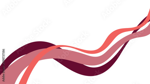 Abstract flowing ribbons in burgundy and pink tones forming elegant wave design.