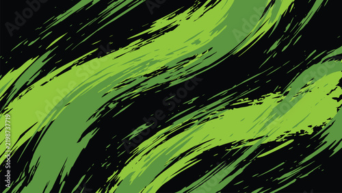 Abstract green brushstroke pattern with bold black accents.