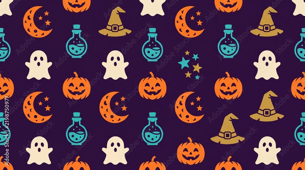 Obraz premium Halloween seamless pattern with cute ghosts and pumpkins