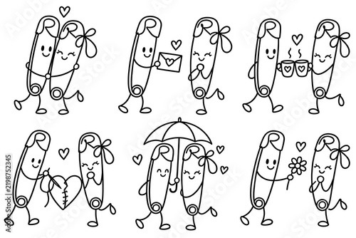 Cute Safety Pin Love Doodle Collection – Romantic One Line Art Set