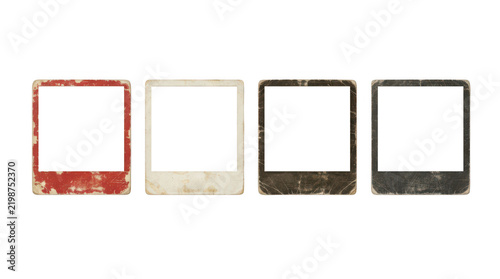 Four worn instant photo frames isolated on transparent background