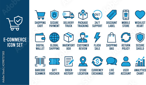 E-commerce icons set with shopping features illustration