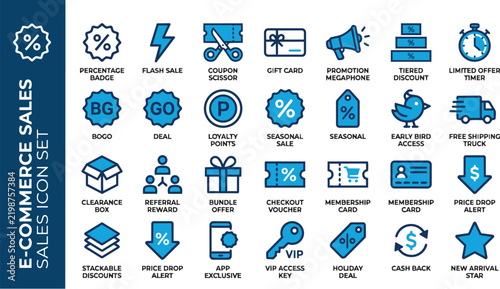 E-commerce sales promotion icons set flat design