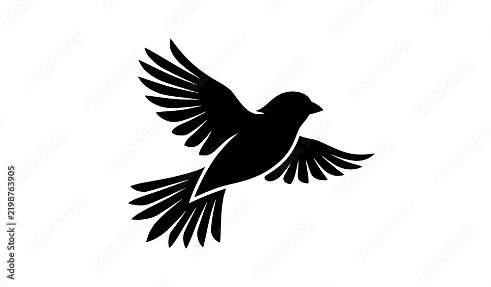 Fototapeta premium Flying bird silhouette vector icon with spread wings for nature wildlife and freedom design