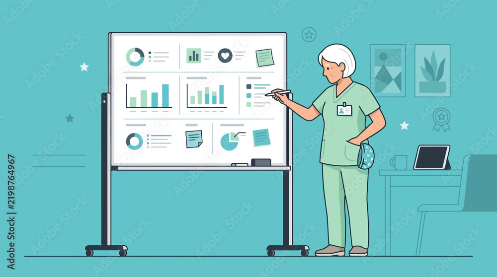 Obraz premium Medical Professional Presents Data on Whiteboard, Isolated