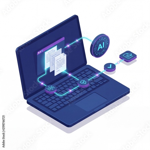 Artificial intelligence processing digital documents on a laptop