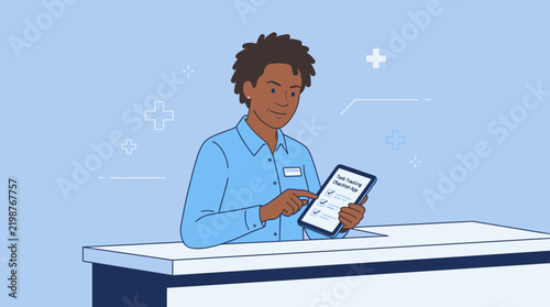 Man using tablet for checklist on desk, business concept