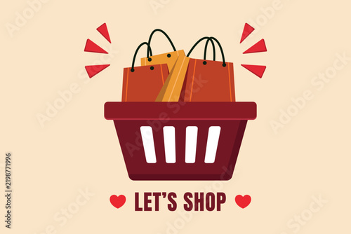 Shopping basket filled with colorful shopping bags for a festive Single’s Day shopping celebration. Single's day concept. Colored flat graphic vector ilustration isolated