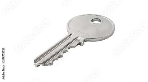 Simple metal key on white background
