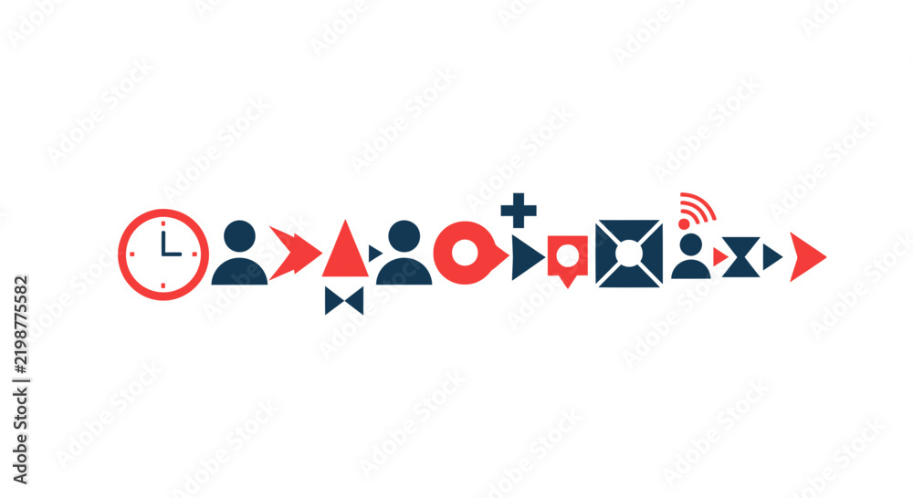 Fototapeta premium Abstract Business Workflow Icons Representing Process Flow, Time Management, and Digital Communication