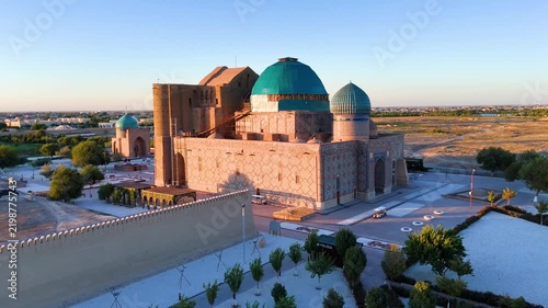 The Mausoleum of Khoja Ahmed Yasawi in Turkestan, Kazakhstan. Drone view