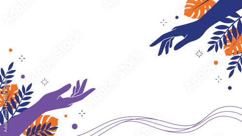 Decorative Abstract Illustration of Hands and Foliage in Flowing Colors and Shapes.